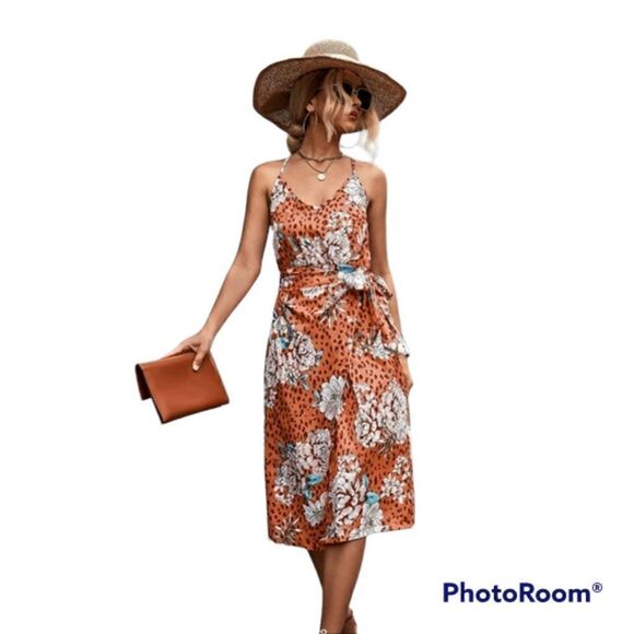 Sexy Sling V-Neck Tie Slit Dress - Picture 3 of 4